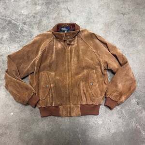 Vintage Polo Ralph Lauren Suede Leather Bomber Jacket Brown Flannel Lined